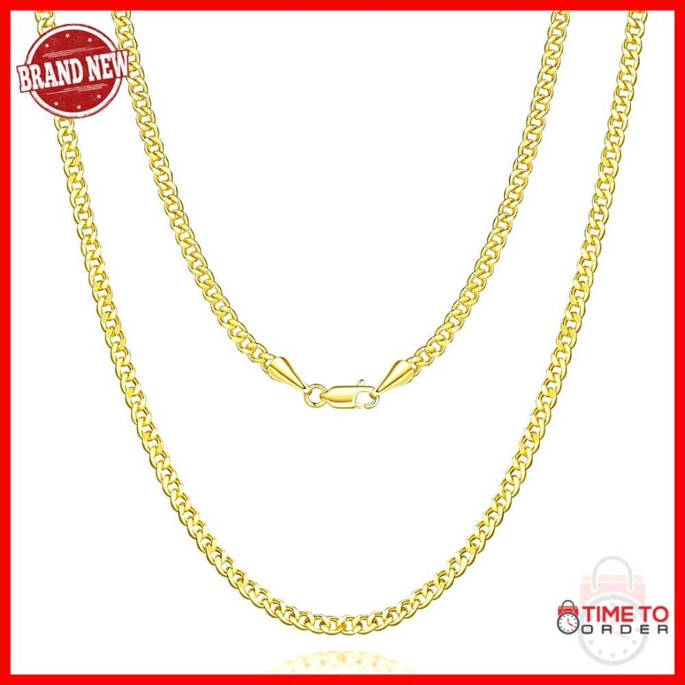 14K Gold Plated Cuban Link Chain Necklace 16-24IN Lobster Clasp